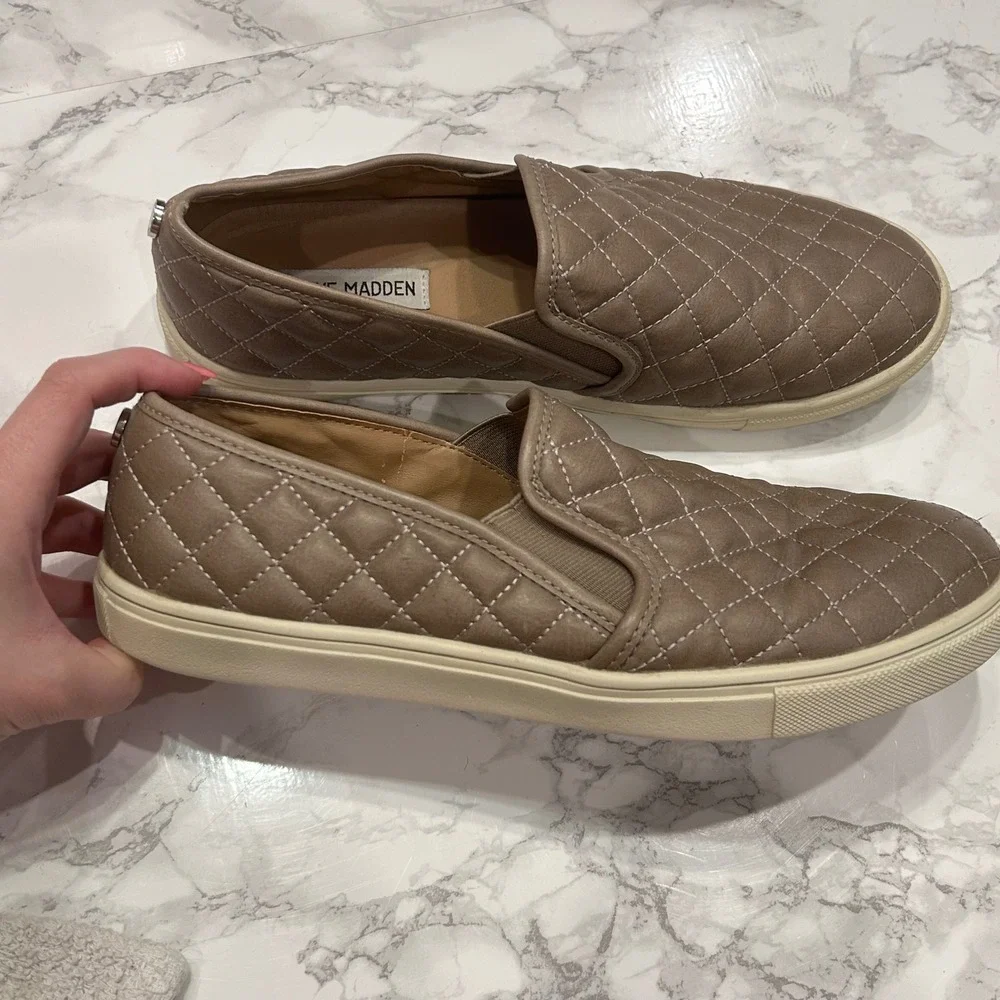 Steve Madden Women's Quilted Slip On Casual Sneakers Taupe
